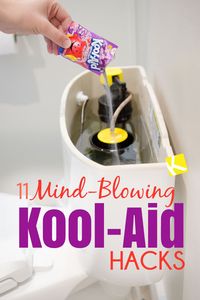 I would have never thought Kool-Aid would become a household staple and my go-to cleaning product! These Kool-Aid hacks blew my mind! From dying eggs to dying hair, to fixing leaks and cleaning your toilet. Kool-Aid is my new favorite product! #koolaid #hacks #cleaning #dye