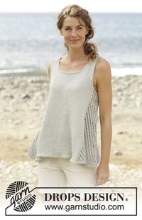 Venezia Top / DROPS 168-33 - Top de punto DROPS con patrón de calados en los lados y forma en A, tejido de arriba para abajo, en “Belle”. Talla: S – XXXL.