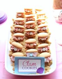 "Clam" cookies at a Mermaid Birthday Party! See more party ideas at CatchMyParty.com! #girlparty