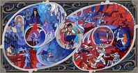 ATHENAEUM OF SAGES • Stained glass depicts The Way of Kings displayed...