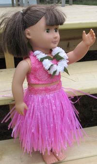 hula grass skirt lei outfit Kanani american girl or any 18 inch doll Hawaii pink. $18.00, via Etsy.