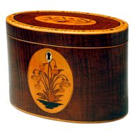 An oval marquetry tea caddy, circa 1790