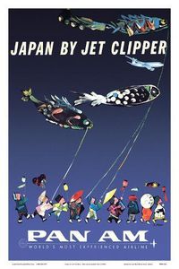 size: 18x12in Art Print: Japan by Jet Clipper - Pan American World Airways - Children’s Day - Koinobori by Aaron Fine : This art print displays sharp, vivid images with a high degree of color accuracy. A member of the versatile family of art prints, this high-quality reproduction represents the best of both worlds: quality and affordability. Art prints are created using a digital or offset lithography press.