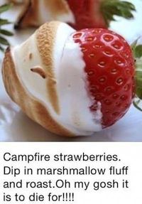 Campfire strawberries - dip strawberries in marshmallow fluff and roast them over a campfire. Must try! #diycampingfood