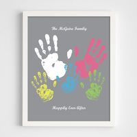 Personalized Family Handprint White Framed Print - Gray - Script - Personal Creations Gifts