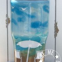 Theme: Beach Style: Ink & Acrylic Flow Details: Vinyl chair/umbrella/birds/name