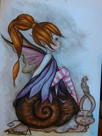 aquarelle "escarglutin et sa fée follette " format 21x29.7 cms 38 euros! modèle unique et original http://www.facebook.com/pages/LES-TRONCHES-FLAURIFOLLES/191864113278 http://www.alittlemarket.com/boutique/mes_tronches_flaurifolles-1451191.html
