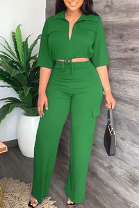 Details Size Chart We're glad you've clicked on our new two piece set as we're really into its stylish vibes! The lapel and half sleeve cut make this a great choice for any stylish girl. Length: ankle-length Material: polyester Sleeve Type:half sleeve Neckline: lapel Style: two piece Note:Size: please check measurements carefullyPlease allow 0.5-1" difference due to manual measurement Different monitor settings means colors may differ slightly1" = 2.54cm Size(inch) US Size Bust Waist Hips Tops L