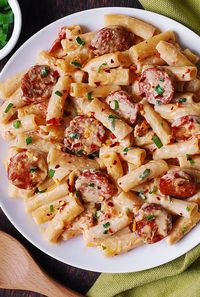 Creamy Mozzarella Pasta with Smoked Sausage