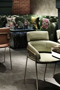 Luxury Restaurant Design | Luxury Furniture Design. Gold-detailed modern dining furniture is design for the interior. #luxuryrestaurantdesing #restaurantdesign #luxurycafedecorations #cafedecorations #restaurantdecorations