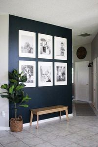 Dark Blue Wall with White Frames - LOVE this idea for a Feature Gallery Wall #summerlivingroomdecor