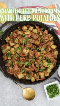 Chanterelle mushrooms are a wonderful wild mushroom that are a hit among chefs. This mushroom and potato dish is a perfect side to any meal. Made with simple ingredients this side is sure to be a hit. Chanterelle mushrooms are one of my favorites. Any time I see them in the store I have to buy them. This was one of the first sides I ever made with these since I love steak and potatoes.