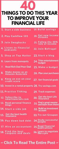 These are some amazing ways to improve your finances this year| Save money| Side hustle| Life insurance| Make a budget| save money| start a side business| These are some tips that can make you help you out a lot!