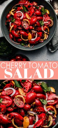 This Cherry Tomato Salad with Roasted Lemons is the perfect side dish. Sweet tomatoes combine with a tangy vinaigrette and delicious roasted lemons. // recipes // mozzarella // feta // balsamic