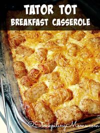 Tator Tot Breakfast Casserole is a great hot breakfast meal for the weekend or on Christmas morning!