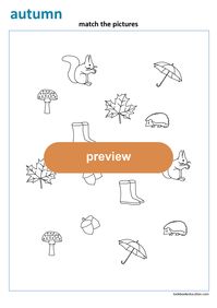 Match the pictures, Fall - Autumn Worksheet. Preschool, Kindergarten, First grade worksheets: lookbookeducation.com