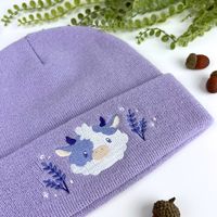 lavender fluffy cow beanie by kamiaristudio