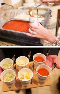 Soup Bar ~ Serve Several Different Soups with Different Toppings to Compliment Each Soup and Crusty Bread. Bread Sticks. Crackers. etc.