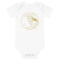 The Wolf baby onesie features short sleeves, an envelope neckline, and three snap leg closure. The envelope neckline expands to fit easily over the head and the three snap leg closure allows for easy changes. Features: Side-seamed. Envelope neck. Snap leg closure. #toronto #torontostreetwear #onesies #infants #baby #canada #streetwear #wolf #banff #alberta