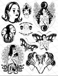 "Resin image inserts on transparent film sheets (8.5\"x11\"). Compatible with Casting or Epoxy. Cut and place to your desired length or depth. Recommended close to image for best results. Store with provided tissue paper to prevent image tainting. Foiling is a delicate medium so there may be minor flaws as everything is hand made with TLC. We strive to give you the best products for your pieces that we know you work so hard on. By artists for artists xo"