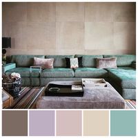 This subtle tetradic (double complementary) colour scheme features tinted, greyed hues. The hues have very faint undertones of two pairs of complementary colours: mauve and yellow plus green and red. Triadic colour palette illustration by Zena O’Connor, PhD.