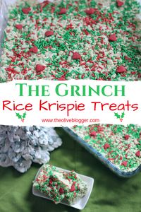 Christmas Rice Krispie Treats - Grinch Inspired These Rice Krispie Treats are perfectly ooey, wonderfully crunchy & adorable to look at! They are easy to whip up with the kids and are ready in 5 minutes. #ChristmasBaking #RiceKrispieTreats #GrinchRecipes