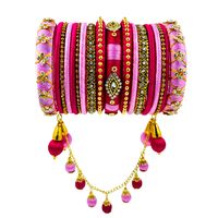 Yaalz Silk Thread 19Pcs Partywear Bangle Set With Hangings In Dark Grey, Midnight Blue & Turquoise Colors