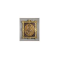 (#121) A REPOUSSE LEATHER PORTRAIT OF LOUIS XIV WITH IN A GILTWOOD FRAME, EARLY 18TH CENTURY