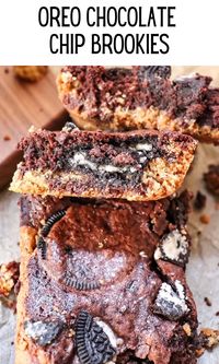 Oreo Chocolate Chip Brookies (aka "slutty brownies") are three of the best desserts on earth, all meshed into one heavenly brownie bite! #easydessert #dessertfoodrecipes #brownies #cookies