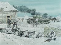The Rzhev meatgrinder: Kampfgruppe Stieber repulses Soviet wave attacks during Operation Mars, 25 November 1942. Double click on image to ENLARGE.