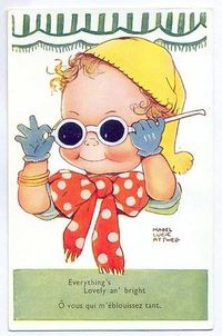 1920's Attwell Postcard. Cute Girl in Dark SUN GLASSES. "Everything's Lovely & Bright"