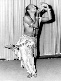 Guru Kelucharan Mohapatra one of the architects of modern Odissi dance, (teacher of the founder of Nrityagram, Protima Bedi) in a pose which represents 'kiss'.