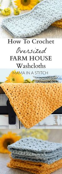 Farm House Washcloth Crochet Pattern via @MamaInAStitch This is a free pattern for an easy crocheted washcloth! Perfect dishcloths for the kitchen or home use! #crafts #diy