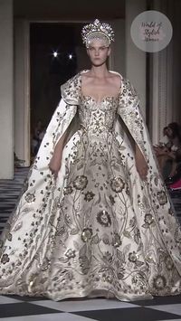 Stunning Embroidered Wedding Dress / Wedding Gown with a Cape and a Train. Fall Winter 2018 Haute Couture Collection. Runway Show by Zuhair Murad.