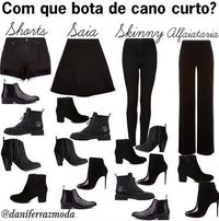 Para as gatas de bota de plantão Um mini guia para ajudar a coordenar as botinhas de cano curto com todos os tipos de peças ;) ✔️Para não encurtar a silhueta é só usar com peças acima dos joelhos ou no mesmo tom da bota ✔️Agora é só combinar e desfilar! Que tal? ;)
