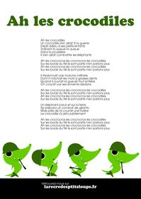 Téléchargez et imprimez les paroles de la comptine LES CROCODILES au format A4 en haute définition. Ecoutez et imprimez les paroles de AH LES CROCODILES