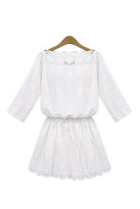 'New Love' White Eyelet Boat Neck Dress