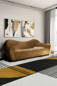 A modern contemporary living room with the conjugation of strong and neutral colors. The Antelope rug brings the conjugation of all this in one piece and completes the look with its geometric design that catches our look. The orange details are the predilection to create a more comfortable feeling.