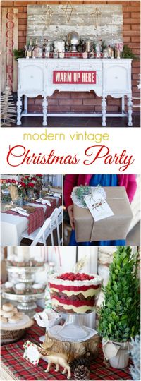 Modern Vintage Christmas themed party ideas, so pretty! Lots of Christmas decor ideas!