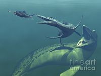 Prehistoric predators of the Cretaceous and their prey.