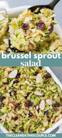 This Shredded Brussels Sprout Salad Recipe is just the best. Made with shaved brussel sprouts - this salad is vegan, paleo + Whole 30 friendly. Packed with healthy fats, it is the perfect lunch, dinner, Thanksgiving side, or Christmas side! It's made with cranberries and pecans or you can add bacon or almonds. Enjoy warm or raw - either way, it's delicious!