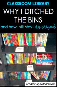Classroom Library Labels - Ditch the Bins and Stay Organized! This blog post explains why I decided to ditch the bins in my elementary classroom library and how I keep my library organized and easy to navigate. Freebie included in the blog post! createinspireteach.com