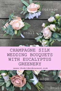 Champagne Rose Wedding Bouquet. 3 large gorgeous roses in champagne artificial greenery wedding | silver dollar eucalyptus. #weddings #weddingflowers #weddinggift #weddingplanning #navybluewedding #silkwedding #bouquet #weddingbouquet
