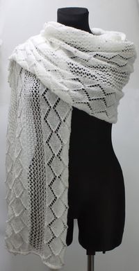 Knitted lace shawl, white wedding rustic shawl, women lace wrap