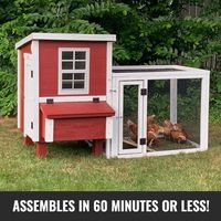 Our Coop-In-A-Box is an easy-to-assemble, DIY option and can be put together in 60 minutes or less! This coop comfortably houses up to 5 chickens, includes a detachable run, and comes with easy-to-read instructions. Shop now at overezchickencoop.com. #overezchickencoops #coopinabox #diychickencoop #easytoassemblechickencoop #chickencoops #woodenchickencoops