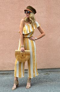 SPRING JUMPSUITS - Jaclyn De Leon Style + striped bohemian jumpsuit + boho chic + spring style + summer outfit + casual outfit + festival style + american eagle + #aeostyle #bohemian #ootd #AExME