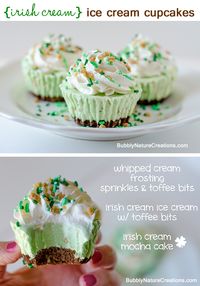{Irish Cream} Ice Cream Cupcakes! Using decadent Bailey's creamer and mocha cake! Make these for St. Patrick's day!