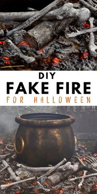 Create a realistic fake fire prop this Halloween with just a few simple supplies! This cool DIY looks just like a real fake fire pit and makes the perfect Halloween decoration when you add a witches cauldron to it. Spray foam, paint, and orange lights are transformed in this fun Halloween project.