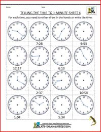 printable time worksheets telling the time to 1 min 4