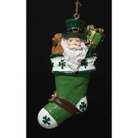 3.75" Luck of the Irish Santa Claus in Stocking Christmas Ornament
